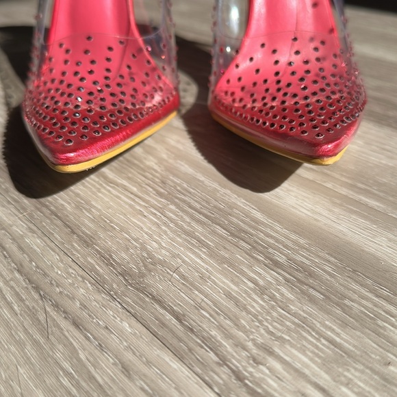 Hot Pink Cocktail Stiletto High Heel Point Toe Rhinestone Slip On Shoes - Picture 6 of 7